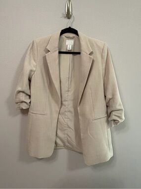 H&M Beige Ruched Sleeve Open Front Blazer Size Small